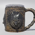 Carved Decorative Ceramic Tea Mug With Animal Head Pattern And Gold Black Decorations