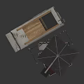 Camper Van With Wooden Roof Platform Shaded Umbrella And Outdoor Sofa Setup