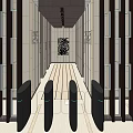 Modern Elevator Hallway Interior Design With Wooden Floor And Metal Doors
