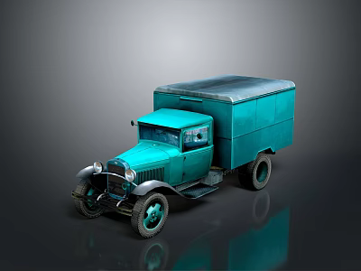 Teal Colored Vintage Truck With Enclosed Cargo Bed And Retro Styling 3d model