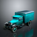 Teal Colored Vintage Truck With Enclosed Cargo Bed And Retro Styling