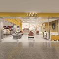 Shopping Mall Retail Store With Yellow Facade And Shelves For Product Displays