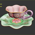 Elegant White Teacup And Saucer With Pink Rose Pattern And Gold Rim