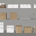 Various Storage Containers On Shelves With Different Materials And Designs 3d model