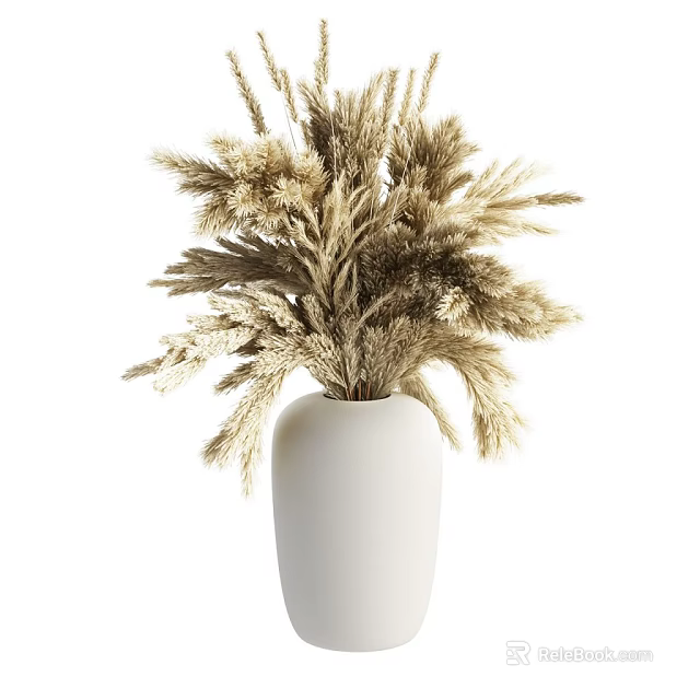 White Ceramic Vase with Dried Pampas Grass for Natural Home Decoration 3d model 