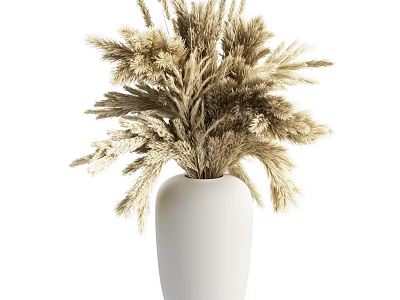 White Ceramic Vase with Dried Pampas Grass for Natural Home Decoration 3d model