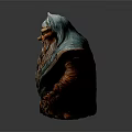 Hooded Fantasy Game Movie Character With Long Beard And Green Brown Robe 3D Sculpture