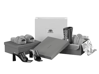 Stylish Collection Of Shoes Featuring Sandals High Heels Boots And Boxes 3d model