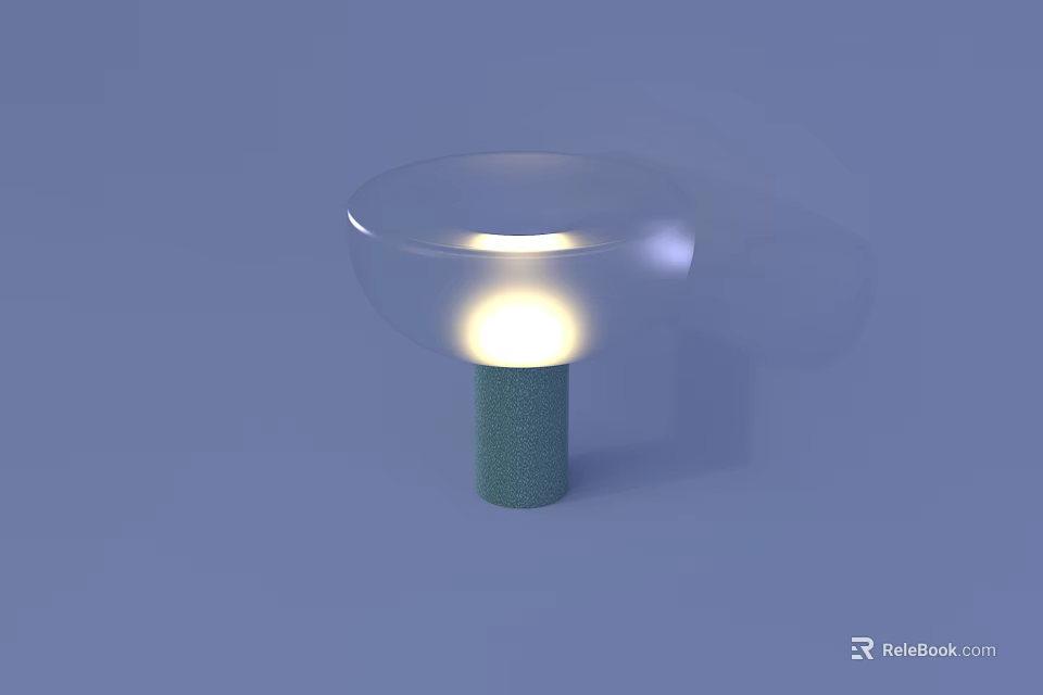 Modern Transparent Lampshade Table Lamp With Green Cylindrical Base And Illuminated Light On Blue Background 3d model 