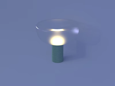Modern Transparent Lampshade Table Lamp With Green Cylindrical Base And Illuminated Light On Blue Background 3d model