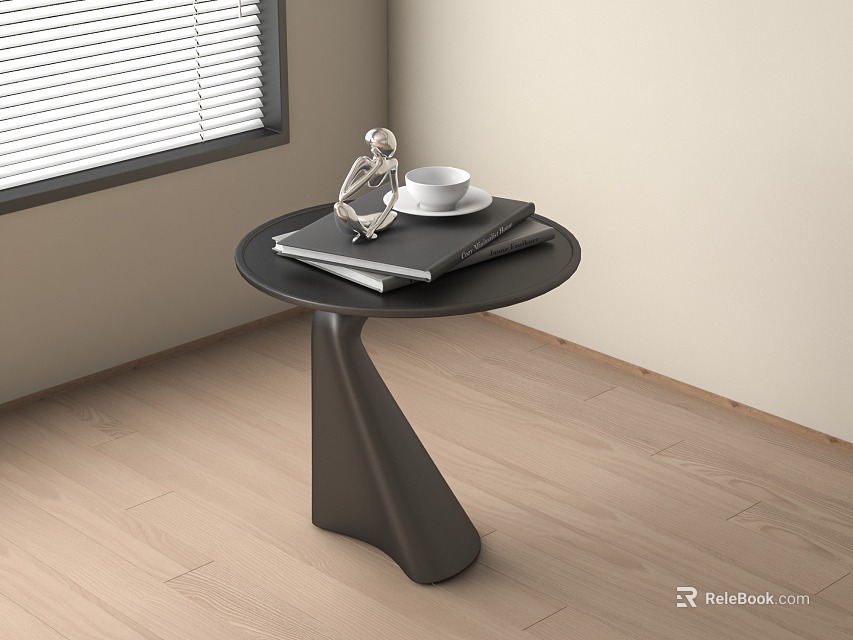 Modern Round Side Table In Room With Decor And Window Blinds 3d model 