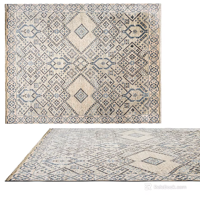 Classic Square Rug With Intricate Geometric Patterns And Neutral Color Tones 3d model 