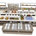 Restaurant Buffet Station With Assorted Foods Fresh Fruits Desserts Beverages And Dining Utensils