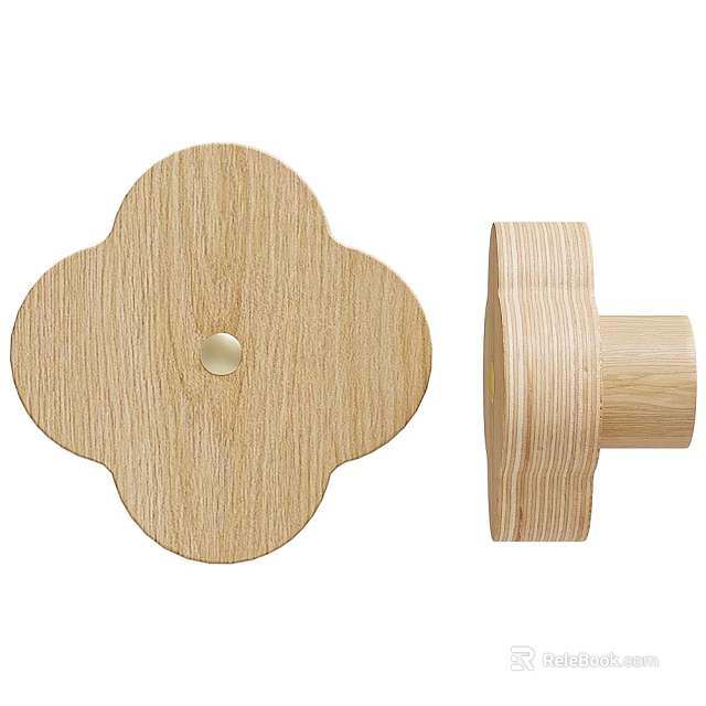 Decorative Wooden Clover Shaped Wall Hook Front And Side View Design 3d model 