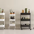 Stylish White and Black Rolling Storage Carts with Bottles Cups and Dishes