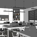 Modern Open Public Office Space Design With White Desks Black Office Chairs And Metal Ceiling