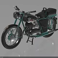 Vintage Black And Turquoise Motorcycle With Side Box Headlight And Classic Design
