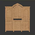 Classic Wooden Cabinet With Intricate Carved Decorative Top And Storage Doors