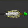 Animal Inspired Fishing Lure With White Hook Yellow Silver Wires Green Tail And Yellow Connector