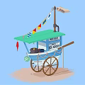 Mrs Bees Fresh Seafood Cart With Green Canopy Colorful Pennants And Wooden Wheels