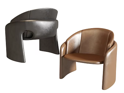 Modern Leather Leisure Chairs In Black And Brown With Curved Backrest Design 3d model