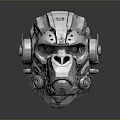 Mechanical Monkey Skull 3D Model With Metallic Texture And Futuristic Mechanical Details