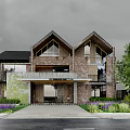 Detached Villa With Brick Exterior Gabled Roof And Landscaped Front Yard Garden