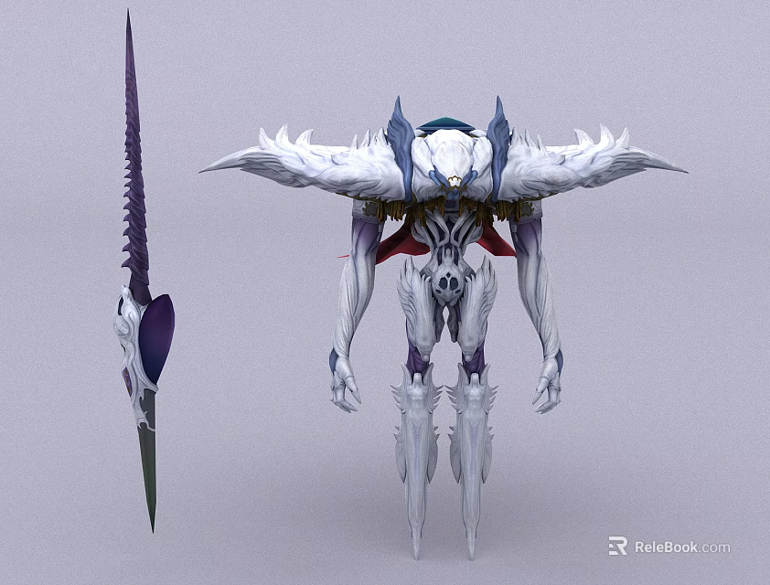 White Winged Skeleton Game Movie Character With Sharp Sword And Detailed Features 3d model 