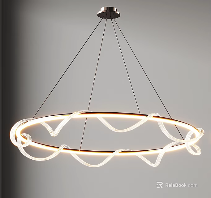Modern Circular Chandelier With Curved LED Light Lines And Elegant Contemporary Design 3d model 