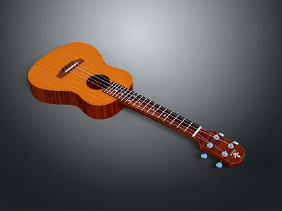 Wooden Brown Ukulele With Strings Body And Tuning Pegs As Daily Life Product 3d model