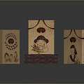 Traditional Decorative Ornament Set With Hand Drawn Illustrations And Wooden Base