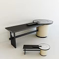 Modern Tea Table And Bench Set With Round Glass Tabletop Black Frame And Beige Base 3d model