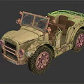Vintage Military Jeep Model In Beige With Open Top Large Tires And Weathered Texture