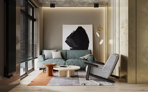 modern living room double sofa leisure chair 3d model