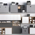 Modern Decorative Cabinets In Gray And White With Multi layered Storage Design