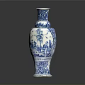 Blue And White Porcelain Vase With Traditional Landscape Sculpture Carving