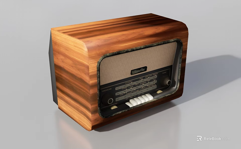 Vintage Royale Radio With Wooden Grain Case Black Panel Knobs And Buttons 3d model 