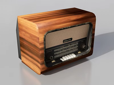 Vintage Royale Radio With Wooden Grain Case Black Panel Knobs And Buttons 3d model