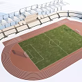 Modern Football Field With Green Grass Running Track And Spectator Stands