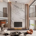 Luxury Modern Duplex Living Room With Marble Wall And Fireplace