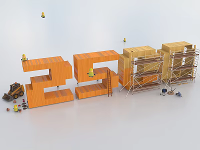 Building Blocks Construction Scene With Scaffolding Small Tools And Worker Figures 3d model
