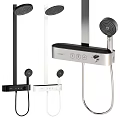 Modern Black and White Shower System with Handheld Rain Head and Control Panel 3d model