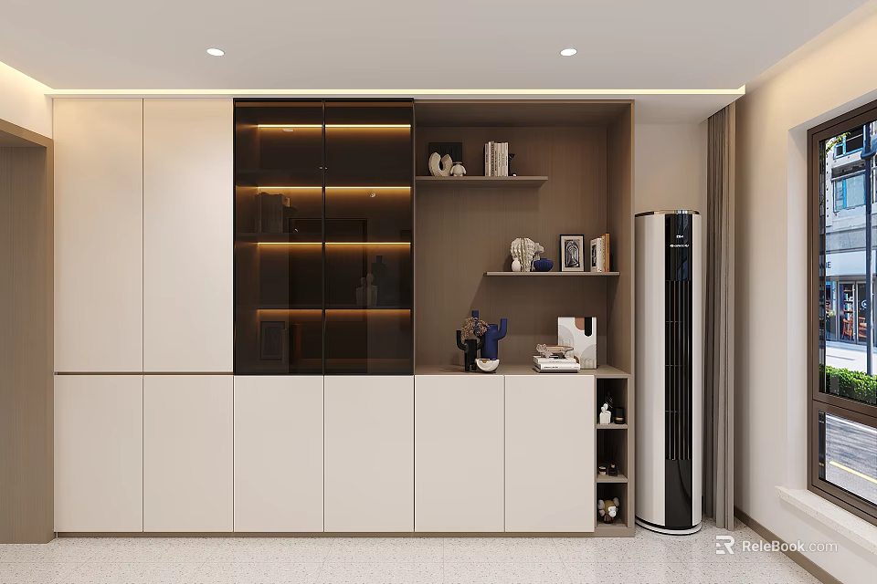 Modern Sideboard Cabinet With Glass Doors LED Lighting Storage And Decor In Dining Room 3d model 