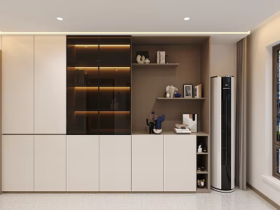 Modern Sideboard Cabinet With Glass Doors LED Lighting Storage And Decor In Dining Room 3d model
