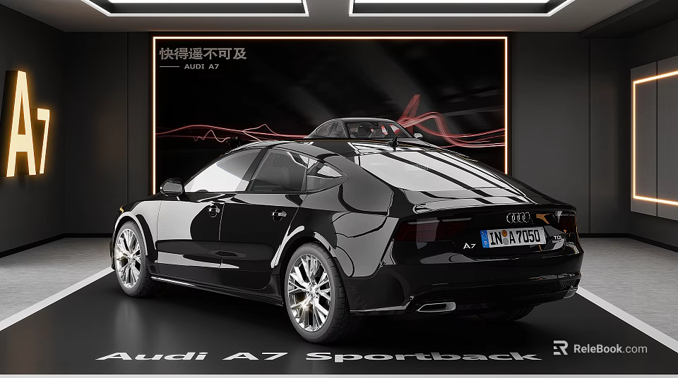 4S Dealership Showcasing Audi A7 Sportback Luxury Car Model in Showroom 3d model 