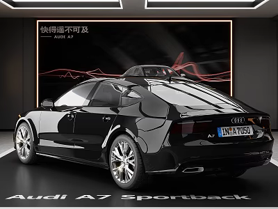 4S Dealership Showcasing Audi A7 Sportback Luxury Car Model in Showroom 3d model