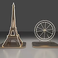 Illuminated Eiffel Tower and Ferris Wheel Sculptures with Modern Base Design 3d model