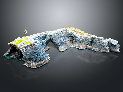 Detailed Rock Formation Model With Cave Green Vegetation And Small Figure 3d model