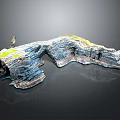Detailed Rock Formation Model With Cave Green Vegetation And Small Figure