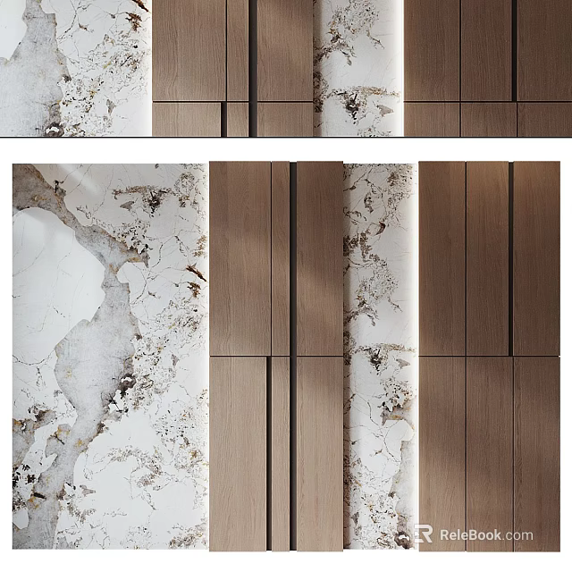 Modern Marble And Wooden Background Wall Design With Texture And Floral Patterns 3d model 